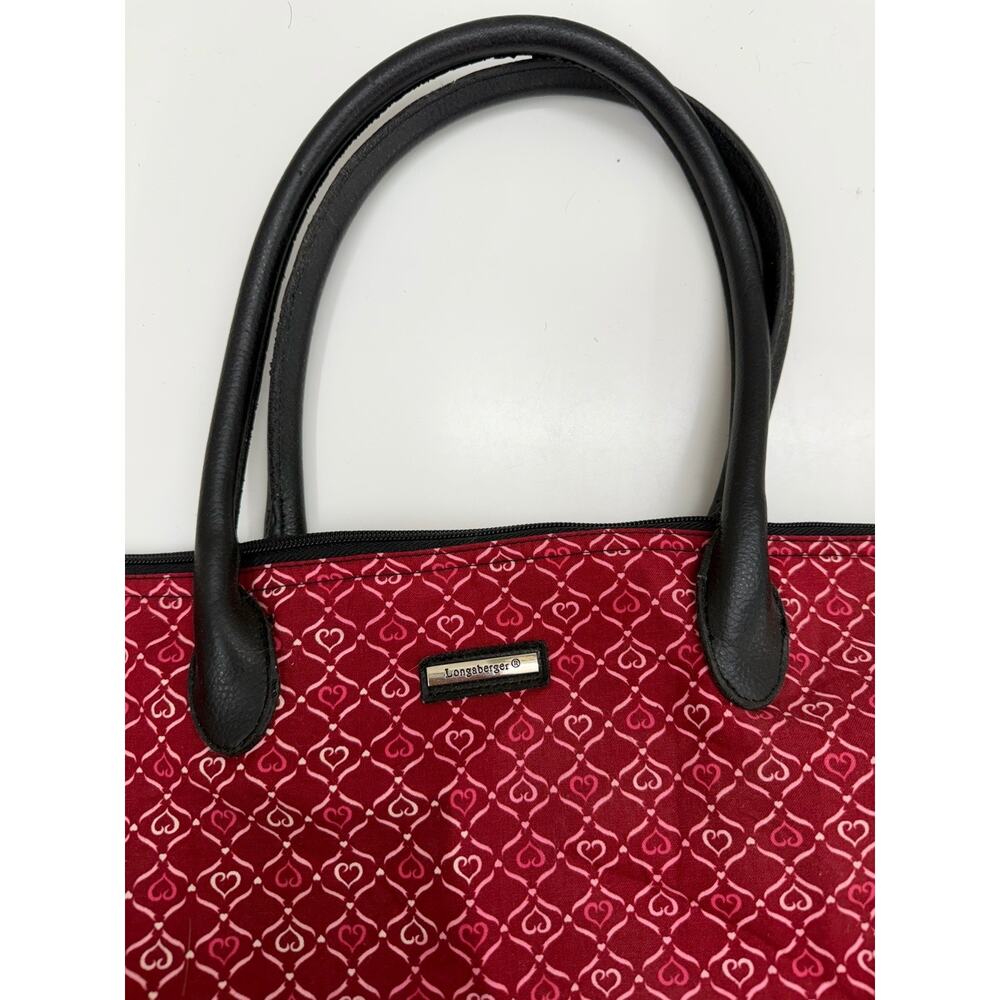 Longaberger Homestead Tote Bag Purse Red Hearts Zip Up Lined - Picture 2 of 15